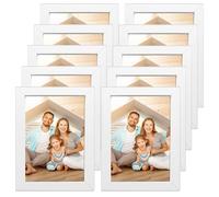 PORFOYO Lot de 10 cadres photo, 10 x 15 cm, en bois MDF, avec verre acrylique, blancs, à poser ou à suspendre, 10 x 15 cm, blancs