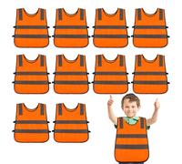 PORFOYO Lot de 10 Gilet de Sécurité pour Enfants, Gilet Securite Enfant, Gilet de Sécurité Enfants, Gilet Fluo Enfant, Gilet Reflechissant Enfant pour école, Sport, Course à Pied, Vélo (Orange)