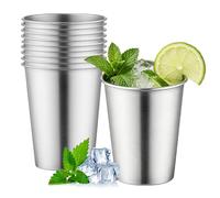 PORFOYO Lot de 10 gobelets en acier inoxydable de 350 ml - Sans poignée - Empilables - Résistants à la chaleur - Incassables - Pour bière, jus, eau, lave-vaisselle