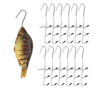 PORFOYO Lot de 12 crochets de fumage en acier inoxydable à double pointe, pour la pêche, pour fumeurs, barbecues, hameçons de boucher (25 cm)