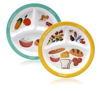 PORFOYO Lot de 2 assiettes de contrôle des portions pour une alimentation équilibrée, assiettes divisées, assiettes en porcelaine, avec 3 compartiments, avec alimentation saine, adultes, pour perdre