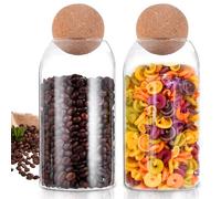 PORFOYO Lot de 2 bocaux en verre avec couvercle - 800 ml - Avec couvercle en bois en forme de boule - Pour grains de café - Bocaux de conservation avec couvercle pour la conservation des aliments