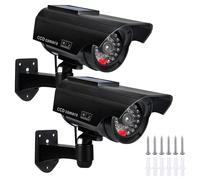 PORFOYO Lot de 2 caméras factice d'extérieur à énergie solaire avec lumière LED clignotante, caméra de surveillance factice pour l'intérieur et l'extérieur avec support mural et panneau solaire