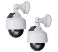 PORFOYO Lot de 2 caméras factice en plastique ABS - Étanche IP65 - Fonctionnement solaire et batterie AA - Réglable à 180° - Pour intérieur et extérieur - Blanc