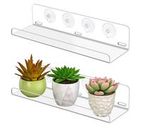 PORFOYO Lot de 2 étagères à ventouse pour fenêtre, 30 cm, support mural de fenêtre avec 8 ventouses, transparent, étagère murale pour jardins intérieurs, plantes d'intérieur