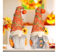 PORFOYO Lot de 2 figurines de lutin - Décoration d'automne - Lutin - Figurines de lutin en peluche avec citrouille - Décoration pour Thanksgiving - Décoration de Noël
