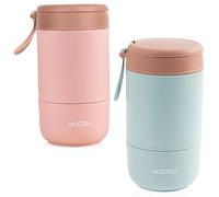 PORFOYO Lot de 2 gobelets à céréales en acier inoxydable, 730 ml. Gobelets à yaourt/porridge étanches, à double paroi, avec couvercle et cuillère, pour le travail, l'école et les pique-niques
