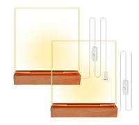 PORFOYO Lot de 2 socles LED avec 2 plaques acryliques - Base lumineuse LED en bois - Base d'affichage LED pour plaque en verre acrylique - Art en résine