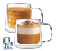 PORFOYO Lot de 2 Tasses a Cafe Double Paroiavec Poignées, 400 ml Tasses Cappuccino, Tasses Isothermes Légèresr pour Latte macchiato, Cappuccino, Thé, Jus