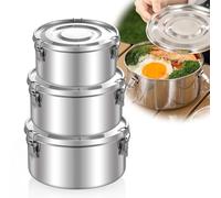 PORFOYO Lot de 3 boîtes à déjeuner rondes en acier inoxydable pour adultes, anti-fuite, sans BPA, pour adultes et enfants, boîte à casse-croûte, portable et écologique, 660, 1040, 1590 ml