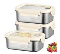 PORFOYO Lot de 3 boîtes de conservation hermétiques, en acier inoxydable, avec couvercle, 800 ml, anti-fuite, avec fenêtre de visualisation et fermeture sous vide