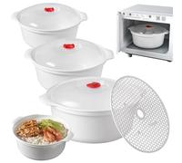 PORFOYO Lot de 3 boîtes de conservation pour micro-ondes avec couvercle, assiettes à micro-ondes avec couvercle, bol pour micro-ondes, 3 l, boîtes de conservation utilisables comme boîte de