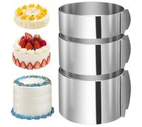 PORFOYO Lot de 3 cercles à gâteau réglables en hauteur 5 cm, 8 cm, 10 cm, en acier inoxydable, largeur réglable de 16 à 30 cm, cadre de cuisson rond, moule à gâteau stable, anneau à gâteau rond