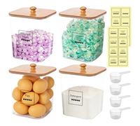 PORFOYO Lot De 4 Boîtes à Lessive, 2800ml Boîte à Détergent Avec Couvercle En Bambou, Pelles Et étiquettes, Rangement Lessive Liquide En Plastique Pour Lessives, Poudre Et Perles Parfumées