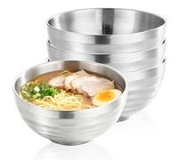 PORFOYO Lot De 4 Bols Mélangeurs En Acier Inoxydable, 400 Ml Bols En Acier Inoxydable, Bol En Acier Inox Double Couche Isolant, Saladier Bol Pour Nouilles, Soupe, Salade, Fruits, Céréales, Empilables