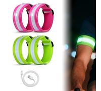 PORFOYO Lot De 4 Brassard Lumineux LED, Brassard Reflechissant LED, Bracelets LED Rechargeable, 5 Couleurs 3 Modes, Étanche & Réglable, Brassard De Course Lumineux pour Course À Pied, Jogging, Vélo