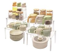 PORFOYO Lot de 4 étagères à épices transparentes à poser - Organiseur de cuisine - Étagère de cuisine - Petit plan de travail - Étagère d'angle extensible pour cuisine - Extensible et empilable