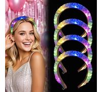 PORFOYO Lot De 4 Serre Tete Lumineux, Serre-Tête Laser, Bandeaux Lumineux Tressés À Led Avec 3 Modes D'Éclairage, Bandeau De Cheveux Led Pour Discothèque, Mariage, Festival, Fête, Carnaval, Couleur