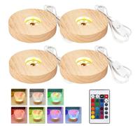 PORFOYO Lot de 4 socles LED en bois - Socle lumineux rond avec lumière multicolore - Base lumineuse LED pour verre acrylique, bloc de verre, cristal, résine, base d'affichage éclairée par USB pour la