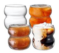 PORFOYO Lot de 4 verres à bulles - 380 ml - Verres à café glacé - Verres à cocktail - Verres à latte macchiato - Fabriqués à la main - Verre à café glacé pour lait, macchiato, whisky