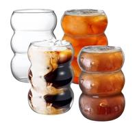 PORFOYO Lot de 4 verres à bulles nervurés de 550 ml, verres à café glacé, verres à latte macchiato, verres à cocktail faits à la main, verre à café glacé pour lait, macchiato, whisky