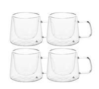 PORFOYO Lot de 4 verres à café à double paroi - 200 ml - Verres isothermes à double paroi - Avec anse - Pour café, thé, cappuccino