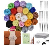 PORFOYO Lot de 47 feutrage à sec en laine feutrée, kit de feutrage à l'aiguille, en 24 couleurs, kit de feutrage à l'aiguille, avec outils, boîte de rangement et instructions pour la laine à feutrer