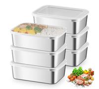 PORFOYO Lot de 6 boîtes de conservation avec couvercle - En acier inoxydable - 1100 ml - Avec couvercle - Pour viande, fruits