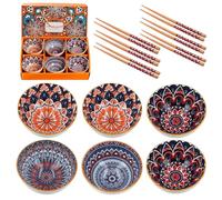 PORFOYO Lot de 6 bols à céréales en porcelaine de 300 ml, avec baguettes, bols à soupe, petits bols, saladier, bols à céréales pour une utilisation à la maison