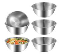 PORFOYO Lot de 6 bols en acier inoxydable avec mesures, passent au lave-vaisselle et empilables (0,7 l, Ø 16,8 cm), polyvalents, pour la cuisine et la décoration