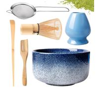 PORFOYO Lot de 6 brosses à matcha, à thé japonais, en poudre de matcha, avec poudre, fouet à matcha japonais, bol avec bec verseur, kit de préparation du thé pour les amateurs de matcha