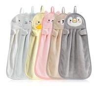 PORFOYO Lot de 6 serviettes en microfibre avec boucle de suspension, serviette de dessin animé, serviette en microfibre - Motif animal mignon - Absorbant - Séchage rapide - Salle de bain