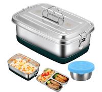 PORFOYO Lunch Box Inox, 2000ml Bento Lunch Box, Boite Inox Alimentaire Hermétique, Micro Ondable, Boite Repas Compartiment Facile à Nettoyer pour Bureau, École, Enfant et Adulte, 3 Grilles