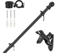 PORFOYO Mat pour Drapeau Aluminium 1,5M Noir, Hampe pour Drapeau Télescopique avec Anneaux Pivotants, pour Maison, Jardin, Espace Extérieur