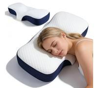 PORFOYO Oreiller Ergonomique, Oreiller Memoire Forme Cervicales, Cervical, Soutien du Cou Profilé, Coussin, Douloureuses Soulagement Convient Au Dormeurs sur Cou Côté Dos Et Ventre, Bleu Marine