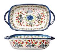 PORFOYO Plat Four Céramique Rectangulaire, 23,5 x 13,5 cm, Bleu, Pour Lasagnes, Tiramisu, Gratin, Passe au Four, Micro-ondes, Lave-vaisselle