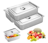 PORFOYO Plat Four Inox, 3 Pièces Bac Gastro Inox Alimentaire, 32,5 x 17,5 x 6,5cm Plat four Rectangulaire, avec Couvercle Empilable Pour Cuisson Conservation Cuisine Réfrigérateur Professionnel