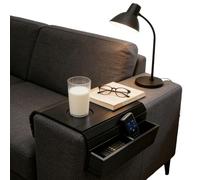 PORFOYO Plateau de canapé, accoudoir en bambou, flexible, antidérapant, pour boissons, collations, téléphone portable, accoudoir pliable pour canapé, dossier de canapé, noir
