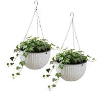 PORFOYO Pot Suspendu Plante Intérieur 2 Pièces, Pot de Fleur Suspendu 16,5 cm avec Trou de Drainage & Chaîne, Pot Suspend pour Intérieur et Extérieur (Blanc)