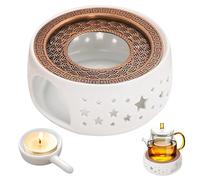 PORFOYO Réchaud pour Théière, Chauffe-Thé en Céramique avec Porte-Bougie, Chauffe-Théières Universel Base Blanche Design Creux Sculpté pour Conservation de Chaleur du Thé et du Café