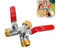 PORFOYO Répartiteur Y à 2 Voies en Laiton: Istributeur en Y à 2 Voies Robinet, Accord d'eau 3/4" avec Robinets D'arrêt Séparés, Robinet Double Sortie pour Camping-Car, Pelouse, Voiture, Camping