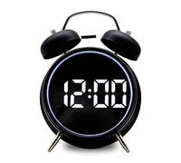 PORFOYO Réveil Numérique, Horloge Numérique LED, Silencieuse Réveil Vintage Double pour Gros Dormeurs, Chambre et Table de Chevet, 11.7x5.4 x16.3cm