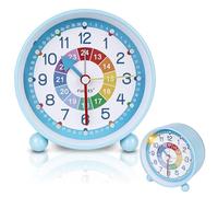 PORFOYO Réveil numérique pour enfant - Sans tic-tac - Horloge d'apprentissage silencieuse - Pour filles et garçons - Sans tic-tac - Analogique - Compact - Avec veilleuse - Bleu