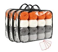 PORFOYO Sac de Rangement pour Laine 3 pièces, Organiseur de Rangement Transparent, avec Fermeture Éclair et Poignée, Double Couche pour Fil et Accessoires de Tricot (40×30×10cm Noir)