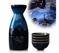 PORFOYO Service À Saké, 4 Tasses À Saké 100, 1 Pot À Saké 300ml, Service À Saké Japonais, Service À Saké en Céramique Japonaise, Céramique Bouteille De Saké, Sake Pot Céramique Pot Serving Coupes