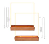 PORFOYO Socles LED En Bois,Lot De 2 Socle Lumineux LED Avec 2 Pièces De Plaque Acrylique,Socle Lumineux Bois Avec LED,Socle Bois Support LED Pour Bloc De Verre,Art Du Cristal,Ornement,Plaque De Verre