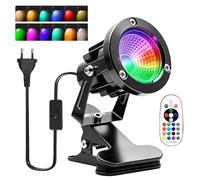 PORFOYO Spot LED à pince - 6 W - RVB - Avec télécommande - Avec prise et interrupteur - Lampe de bureau - 4 modes - 16 couleurs - Lampe à pince étanche pour l'intérieur et l'extérieur