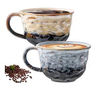 PORFOYO Tasse à Café De Porcelaine: 2 Pièces Tasses à Expresso, 260 Ml Tasse Cappuccino Avec Poignée En Bois, Vintage Tasses à Café En Céramique Pour Le Lait, Le Thé, Le Cafés