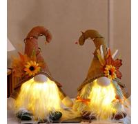 PORFOYO Thanksgiving Automne Décorations en Peluche, 2 Pièces GNOME Automne avec LumièRe LED, Automne GNOME Peluche Elfe Décoration, Décoration d'automne GNOME pour Thanksgiving, Plateau de Table