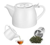 PORFOYO Théière en céramique de 500 ml avec infuseur, passe au lave-vaisselle, blanche